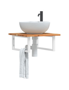 Ripiano a Parete per Lavabo in Acciaio e Massello di Acacia