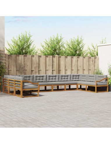 Set di divani da esterno 10 pcs Grigio Naturale e Chiaro