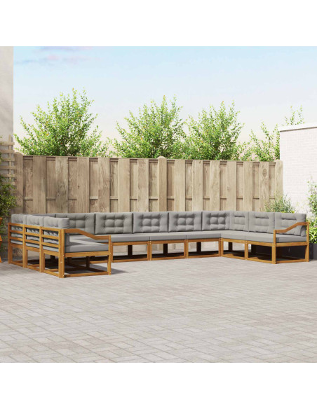 Set di divani da esterno 10 pcs Grigio Naturale e Chiaro
