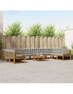 Set di divani da esterno 11 pcs Grigio Naturale e Chiaro