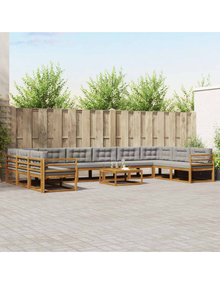 Set di divani da esterno 11 pcs Grigio Naturale e Chiaro