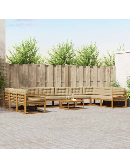 Set di divani da esterno con cuscino 11 pcs Naturale e Beige