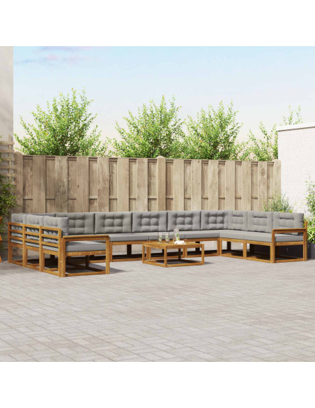 Set di divani da esterno 11 pcs Grigio Naturale e Chiaro