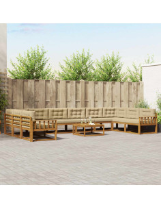 Set di divani da esterno con cuscino 11 pcs Naturale e Beige