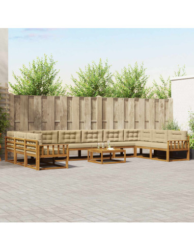 Set di divani da esterno con cuscino 11 pcs Naturale e Beige