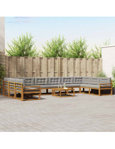 Set di divani da esterno 11 pcs Grigio Naturale e Chiaro