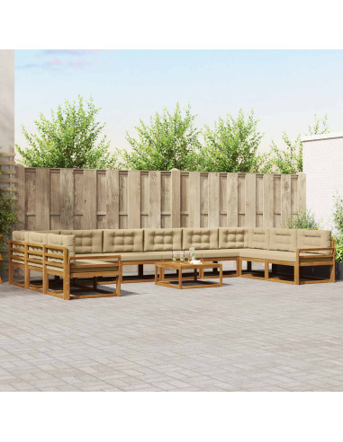 Set di divani da esterno con cuscino 11 pcs Naturale e Beige