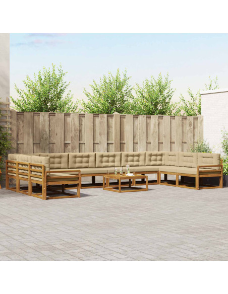 Set di divani da esterno con cuscino 11 pcs Naturale e Beige