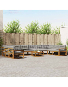 Set di divani da esterno 11 pcs Grigio Naturale e Chiaro