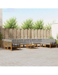 Set di divani da esterno 11 pcs Grigio Naturale e Chiaro