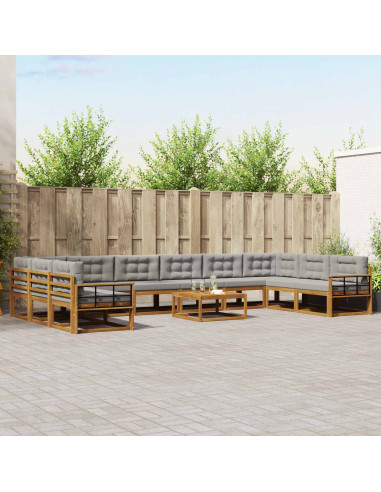 Set di divani da esterno 11 pcs Grigio Naturale e Chiaro