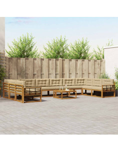 Set di divani da esterno con cuscino 11 pcs Naturale e Beige