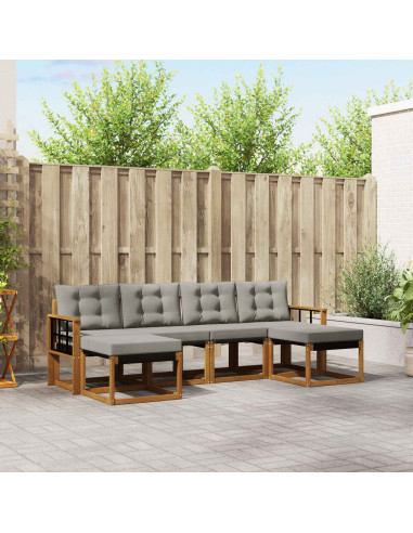 Set di divani da esterno 6 pcs Grigio Naturale e Chiaro