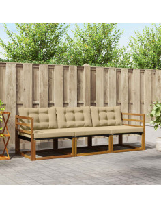 Set di divani da esterno con cuscino 3 pcs Naturale e Beige