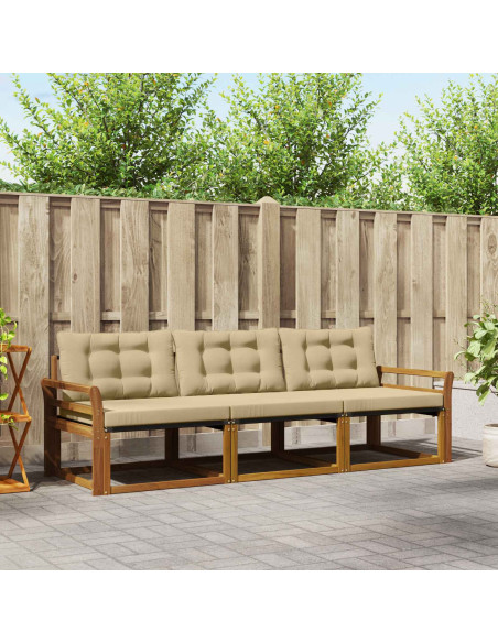 Set di divani da esterno con cuscino 3 pcs Naturale e Beige