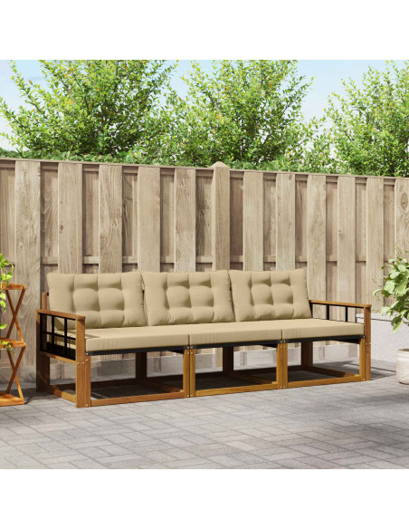 Set di divani da esterno con cuscino 3 pcs Naturale e Beige