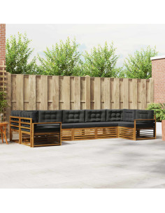 Set di divani da esterno con cuscino 7 pcs Naturale e Antracite