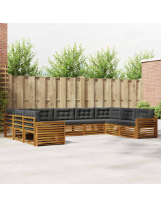 Set di divani da esterno con cuscino 9 pcs Naturale e Antracite