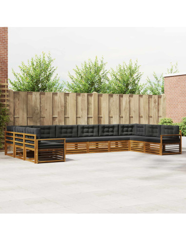 Set divani 11 pcs Naturale e Antracite Legno di Acacia Massello