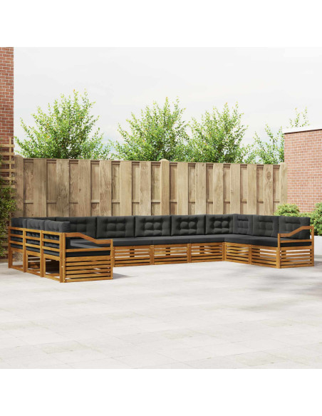 Set divani 10 pcs Naturale e Antracite Legno di Acacia Massello