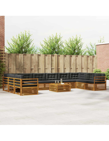 Set divani 11 pcs Naturale e Antracite Legno di Acacia Massello