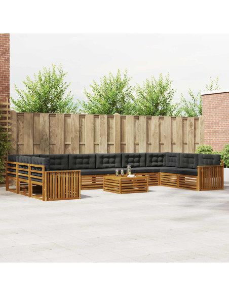 Set divani 11 pcs Naturale e Antracite Legno di Acacia Massello