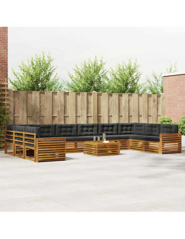 Set divani 11 pcs Naturale e Antracite Legno di Acacia Massello