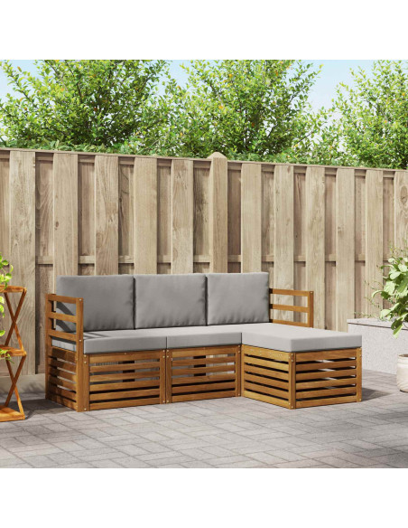 Set di divani da esterno 4 pcs Grigio Naturale e Chiaro