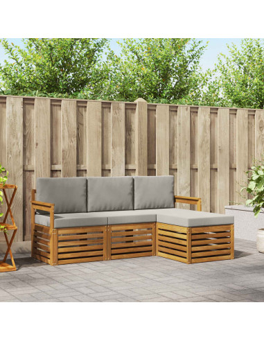 Set di divani da esterno 4 pcs Grigio Naturale e Chiaro