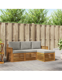 Set di divani da esterno 4 pcs Grigio Naturale e Chiaro