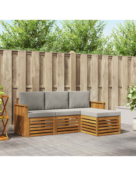 Set di divani da esterno 4 pcs Grigio Naturale e Chiaro