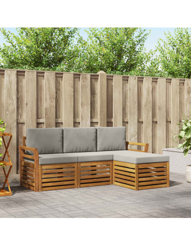 Set di divani da esterno 4 pcs Grigio Naturale e Chiaro