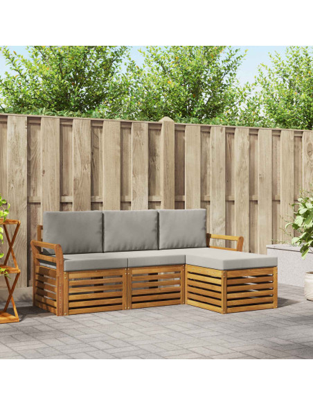 Set di divani da esterno 4 pcs Grigio Naturale e Chiaro