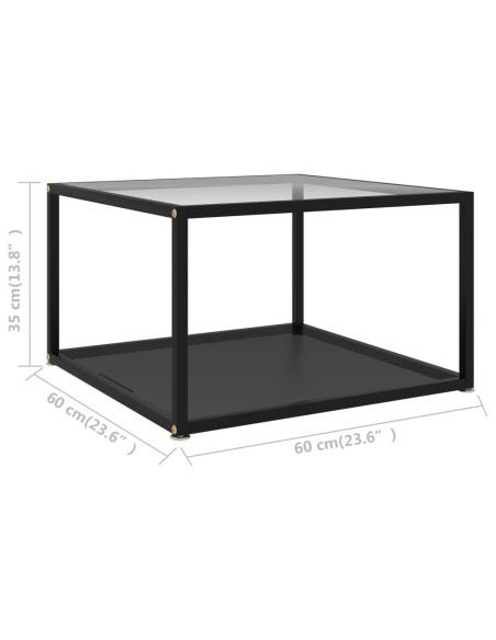 Tavolino da Salotto Trasparente e Nero 60x60x35cm in Vetro Temperato