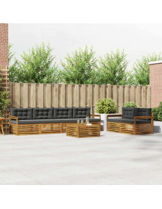 Set di divani da esterno con cuscino 7 pcs Naturale e Antracite