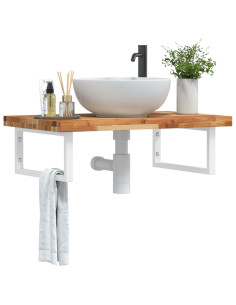 Ripiano a Parete per Lavabo in Acciaio e Massello di Acacia