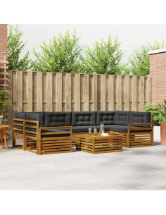 Set di divani da esterno con cuscino 7 pcs Naturale e Antracite