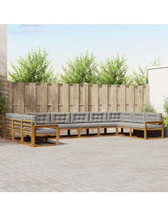 Set di divani da esterno 10 pcs Grigio Naturale e Chiaro