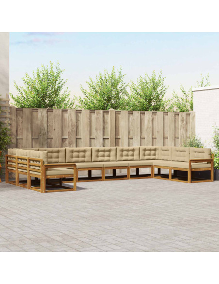 Set di divani da esterno con cuscino 10 pcs Naturale e Beige