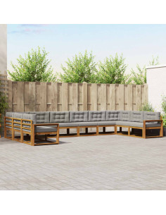 Set di divani da esterno 10 pcs Grigio Naturale e Chiaro