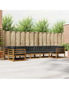 Set di divani da esterno con cuscino 7 pcs Naturale e Antracite 2