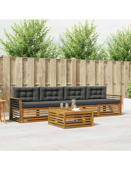 Set di divani da esterno con cuscino 5 pcs Naturale e Antracite