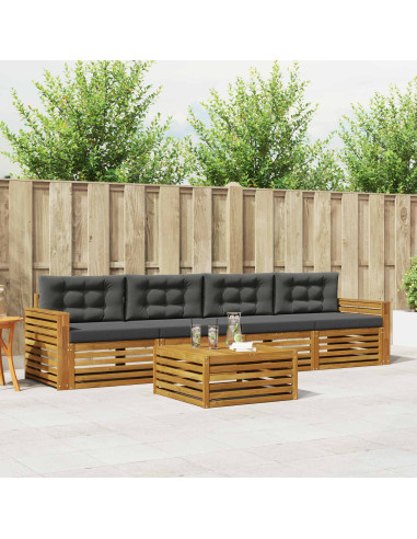Set di divani da esterno con cuscino 5 pcs Naturale e Antracite