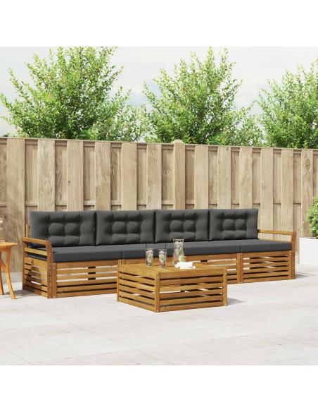 Set di divani da esterno con cuscino 5 pcs Naturale e Antracite