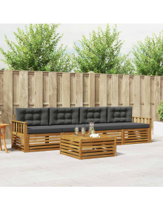 Set di divani da esterno con cuscino 5 pcs Naturale e Antracite 2