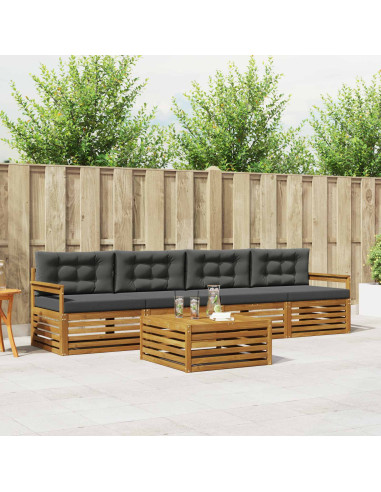 Set di divani da esterno con cuscino 5 pcs Naturale e Antracite