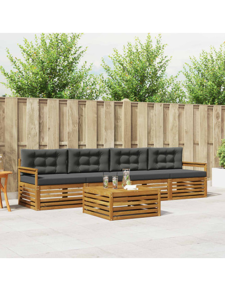 Set di divani da esterno con cuscino 5 pcs Naturale e Antracite
