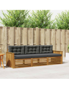 Set di divani da esterno con cuscino 3 pcs Naturale e Antracite 2