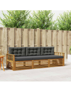 Set di divani da esterno con cuscino 3 pcs Naturale e Antracite 2