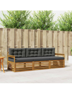 Set di divani da esterno con cuscino 3 pcs Naturale e Antracite 2